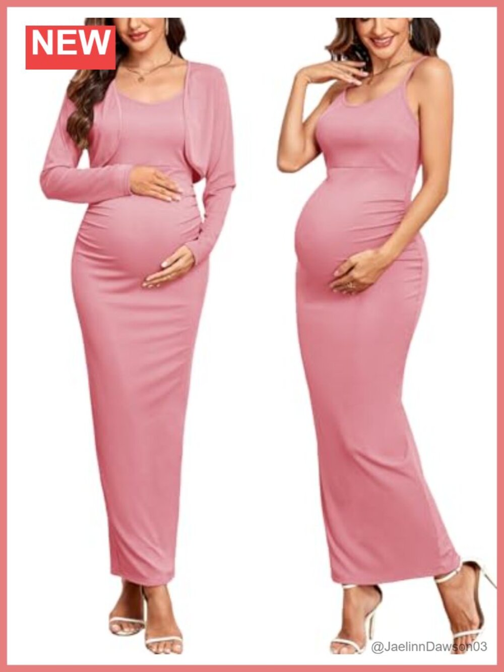 Spaghetti Strap Maternity Dress 2 Piece Cropped Cardigan Set Ruched Bodycon Maxi